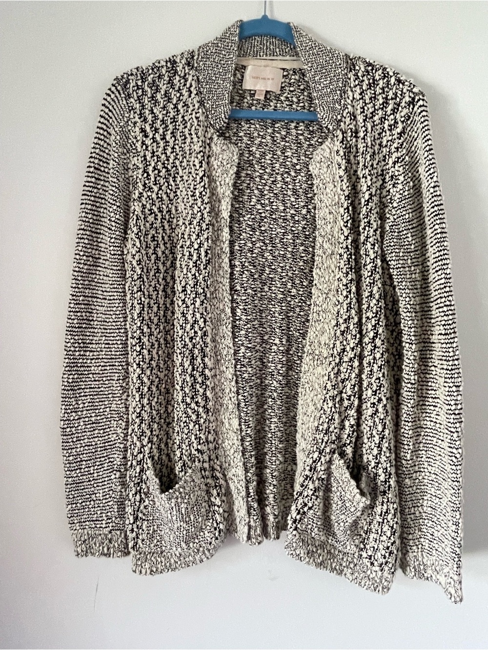 Skies Are Blue Black and White Open-Front Knit Cardigan